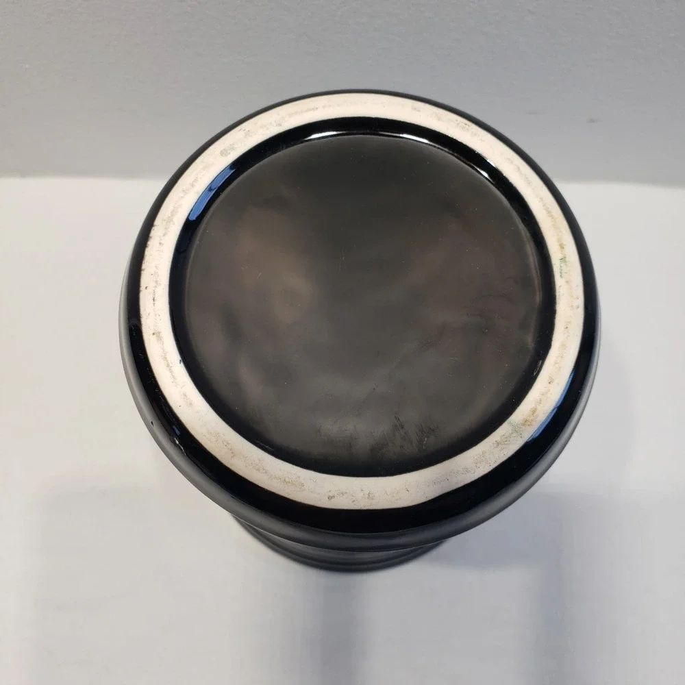 Utensil Crock Black Ribbed Ceramic Kitchen Storage Jar - 6.5in Tall
